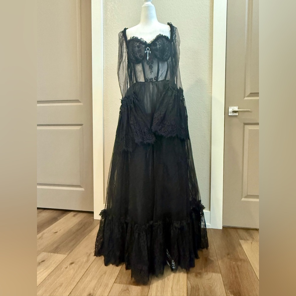 Dolls Kill widow dance with death Black Sheer Lace Maxi Dress